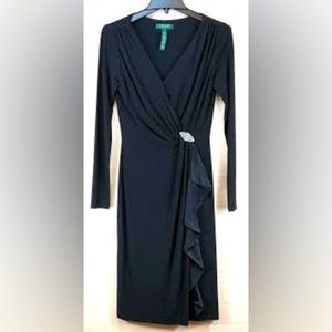 Ralph Lauren Evening Faux Wrap Maxi Dress Blue SIZE 12 Slinky
